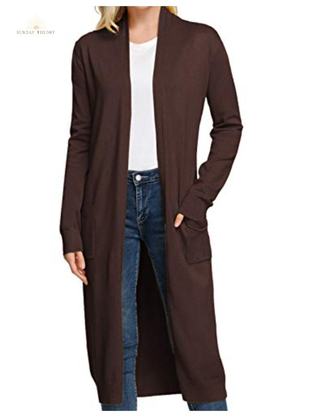Open Front Maxi Long Knitted Cardigan Sweater with Pockets